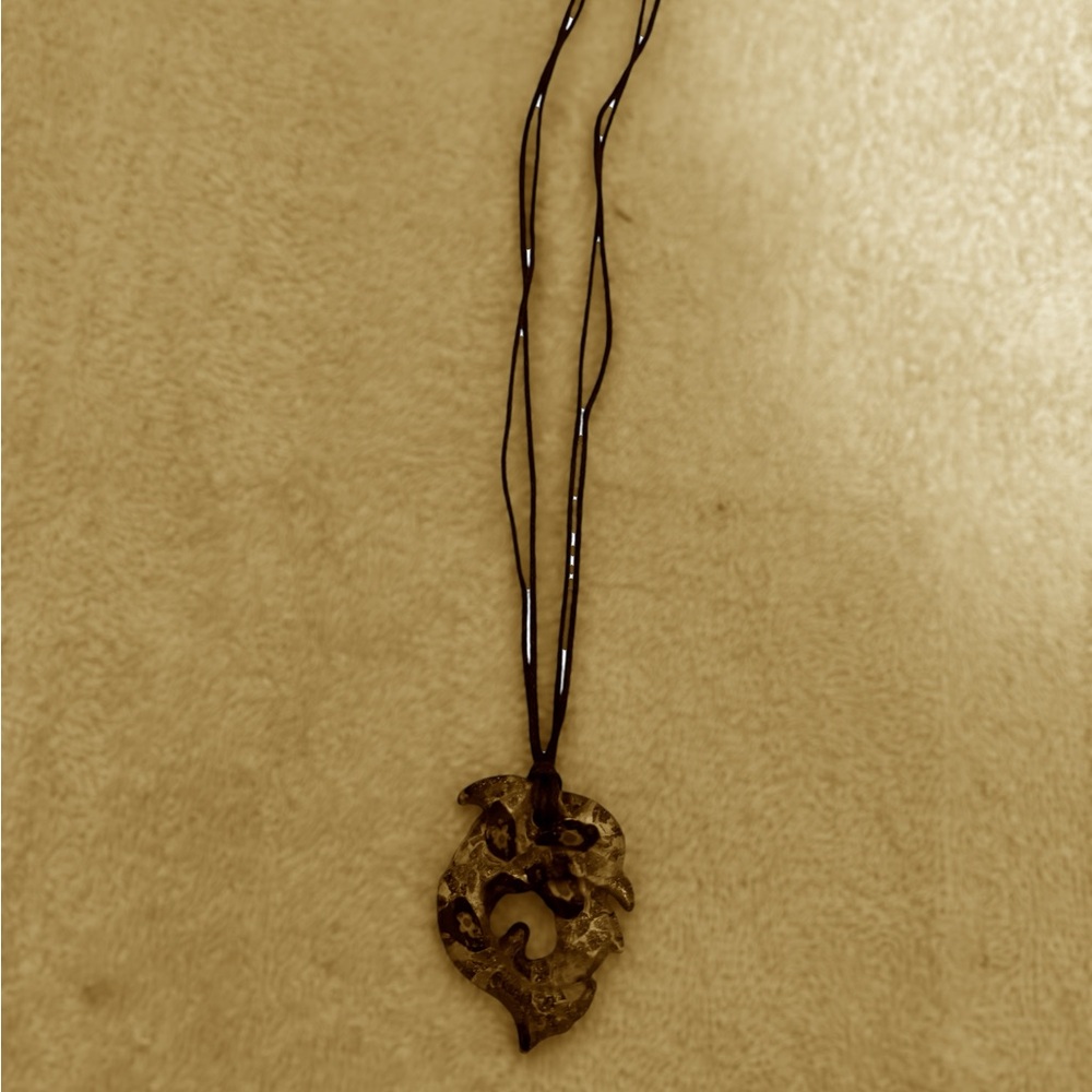 Intertwined Dolphin Pendant Necklace with Black Chord Women's Gold/Black